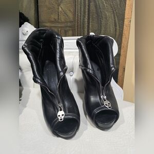 Alexander McQueen Faithful Black And Silver Hardware Booties Size 37.5